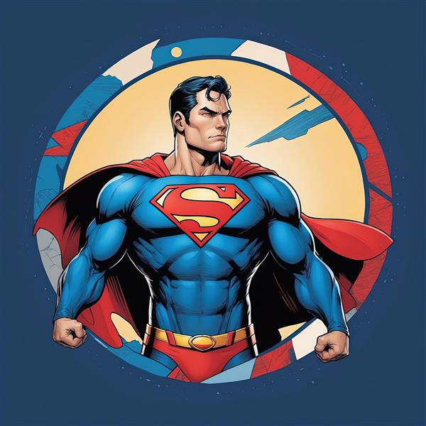 طرح وکتور سوپرمن با پس زمینه آسمان و استایل تخت مناسب آیکون و لوگو