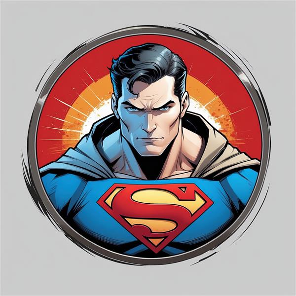 استیکر دایره ای سوپرمن با پس زمینه خورشیدی قرمز و کیفیت بالا برای چاپ