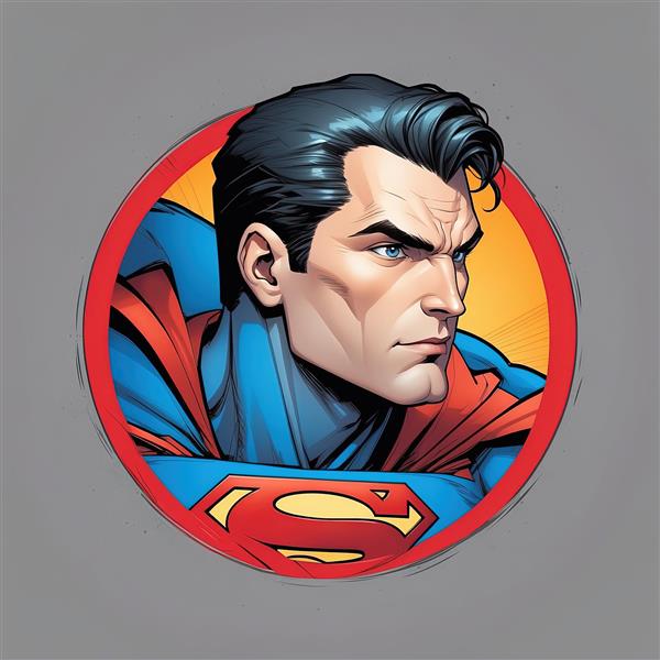 نقاشی دیجیتال سوپرمن با زاویه سه رخ و پس زمینه نارنجی گرم برای تابلو شاسی