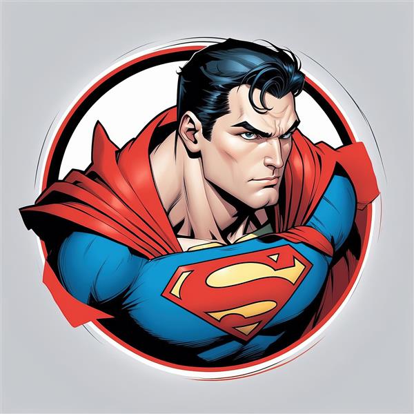 طرح گرافیکی سوپرمن با شنل قرمز و نگاه خیره مناسب چاپ استیکر و برچسب