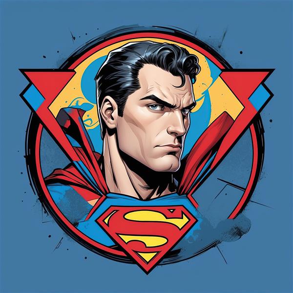 لوگو و نشان سینه سوپرمن همراه با چهره قهرمان برای چاپ استیکر و لیبل های دایره ای