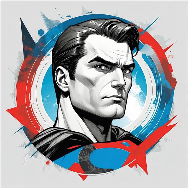 طرح گرافیکی چهره سوپرمن با استایل آبرنگی و خطوط مشکی مناسب چاپ روی تخته شاسی