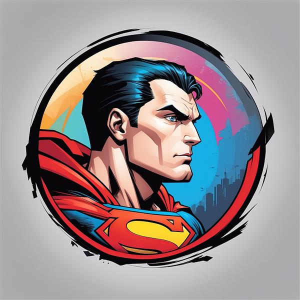نقاشی دیجیتال نیم رخ سوپرمن با رنگ های جذاب و پس زمینه مدرن برای تابلو دکوراتیو
