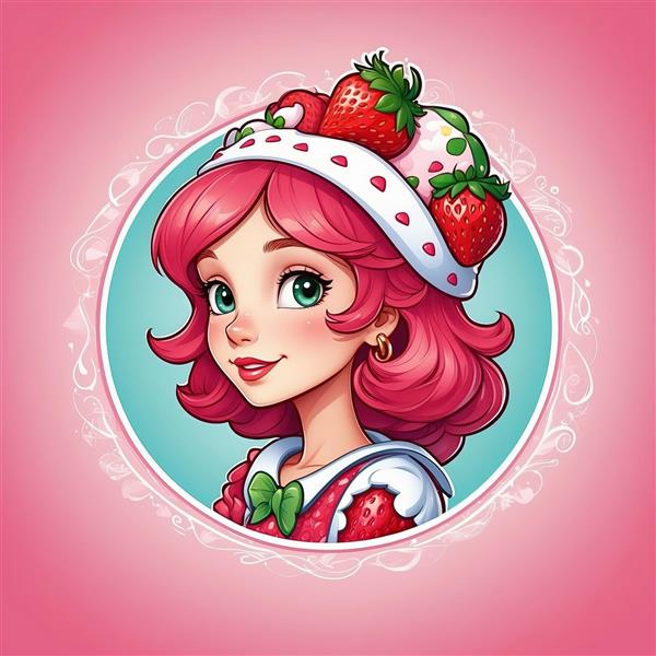 طرح گرافیکی دختر توت فرنگی با کلاه سفید و حاشیه توری مناسب تم تولد دخترانه