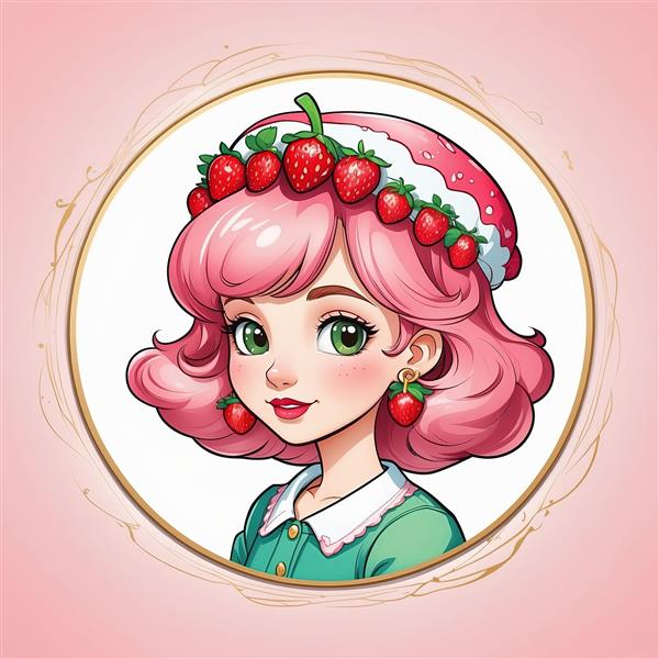 نقاشی دیجیتال دختر توت فرنگی با لباس سبز و تل میوه ای مناسب چاپ تابلو اتاق دختر