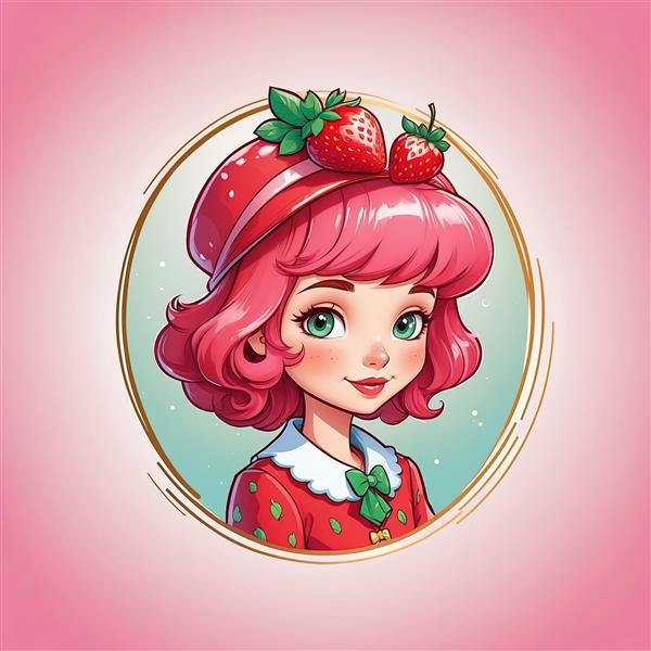 تصویر بسیار با کیفیت دختر توت فرنگی با کلاه قرمز و قاب ظریف طلایی برای والپیپر