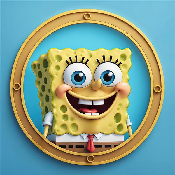 عکس گرافیکی باب اسفنجی خندان با پس زمینه آبی مناسب تم تولد و تابلو اتاق پسرانه
