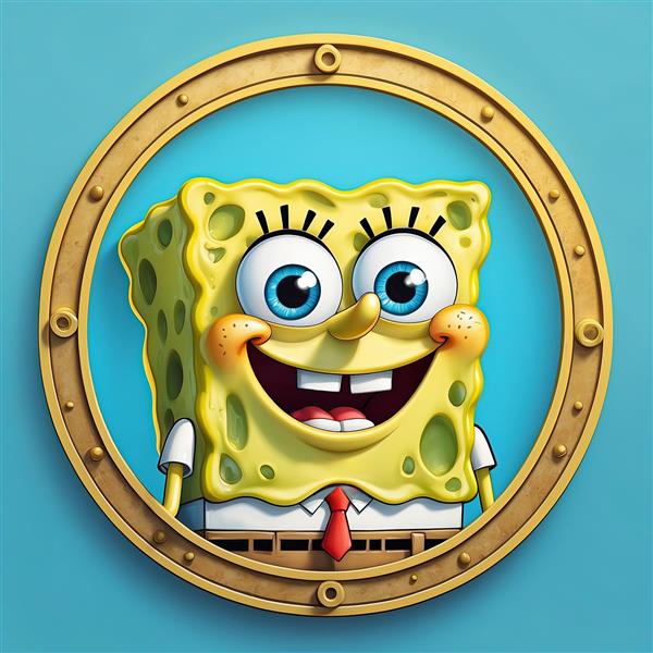 تصویر اورجینال چهره باب اسفنجی در قاب کشتی برای چاپ استیکر و تابلو