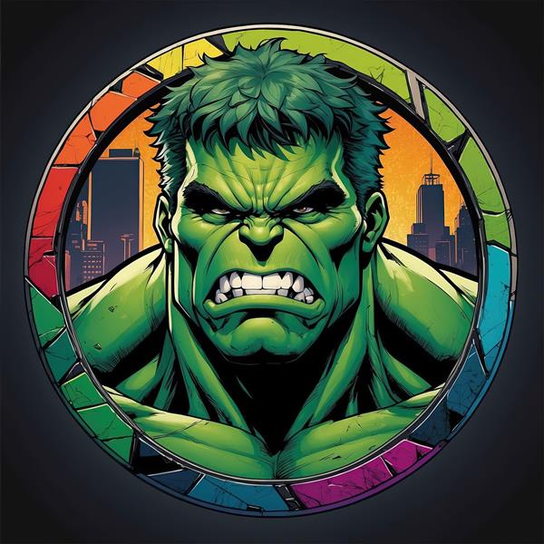 تصویر خاص و رنگارنگ چهره هالک با استایل موزاییکی و ویترای برای چاپ روی شیشه و تابلو