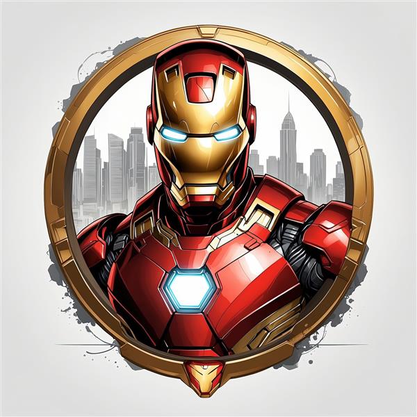 تصویر بسیار با کیفیت مرد آهنی در قاب طلایی و پس زمینه شهر نیویورک برای تابلو شاسی