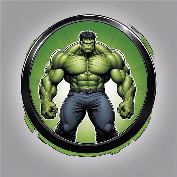 عکس کارتونی و جدّی هالک با فیگور ایستاده در دایره سبز مناسب چاپ روی تیشرت
