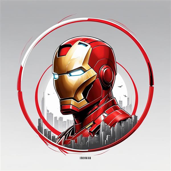 تصویر نیم رخ مرد آهنی با طراحی تمیز و پس زمینه شهر خاکستری مناسب پوستر مینیمال