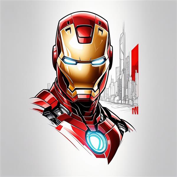 طرح گرافیکی سر مرد آهنی با استایل مدرن و خطوط نوری برای دکوراسیون اتاق گیمرها