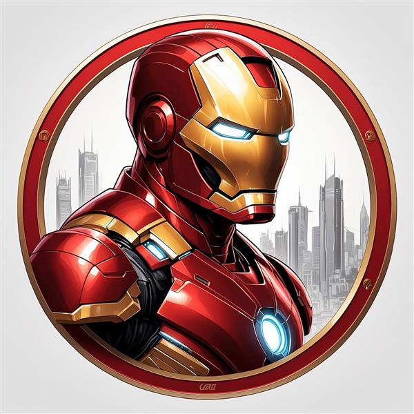 تصویر کلوزآپ نیم رخ مرد آهنی با قاب فلزی مسی رنگ برای پوستر اتاق نوجوان