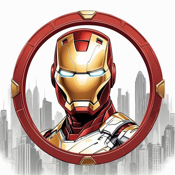طرح لایه باز مرد آهنی در دایره قرمز با استایل کمیک بوک برای دکوراسیون گیمینگ
