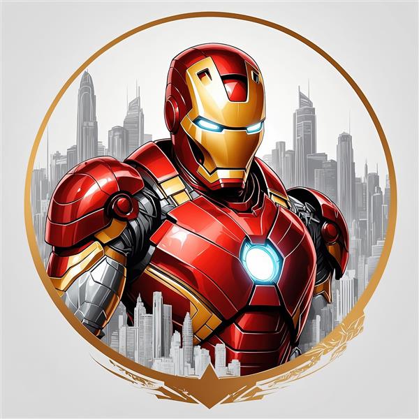 تصویر گرافیکی و قدرتمند آیرون من با زره جنگی سنگین مناسب چاپ پوستر بزرگ