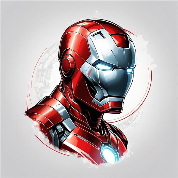 نقاشی دیجیتال مرد آهنی پروفایل کناری با افکت نوری آبی مناسب تابلو گیمینگ
