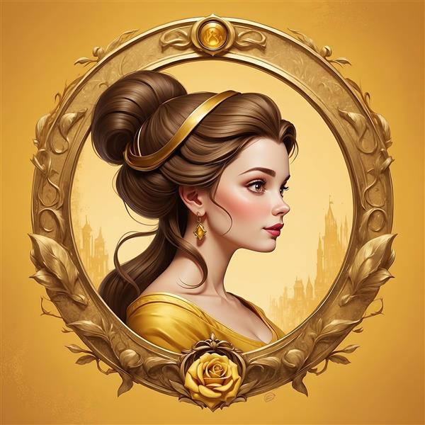 تصویر هنری نیم رخ پرنسس بل در قاب طلایی لوکس مناسب تابلو دکوراتیو سالن
