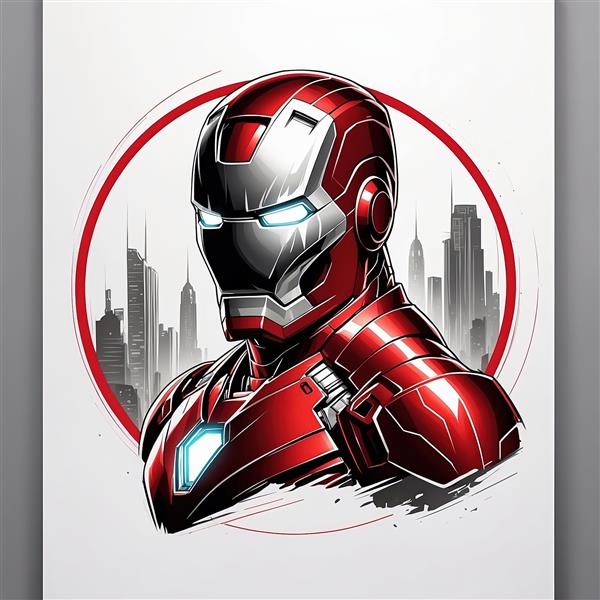 طرح گرافیکی و با کیفیت چهره مرد آهنی با پس زمینه شهر مناسب دکوراسیون مدرن