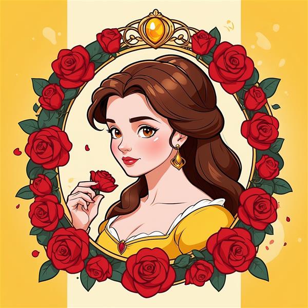 تصویر بل دیزنی در قاب رزهای قرمز برای پوستر اتاق کودک و دخترانه