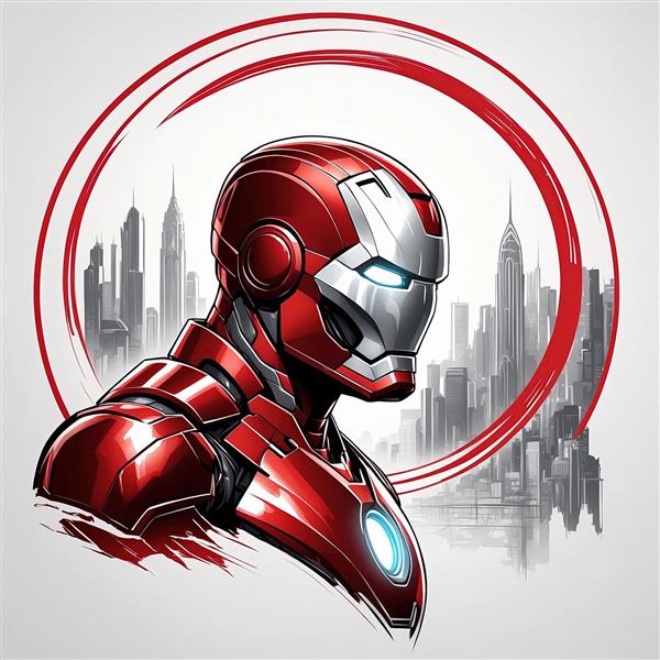 پوستر آیرون من با لباس قرمز در مقابل پس‌زمینه شهر نیویورک