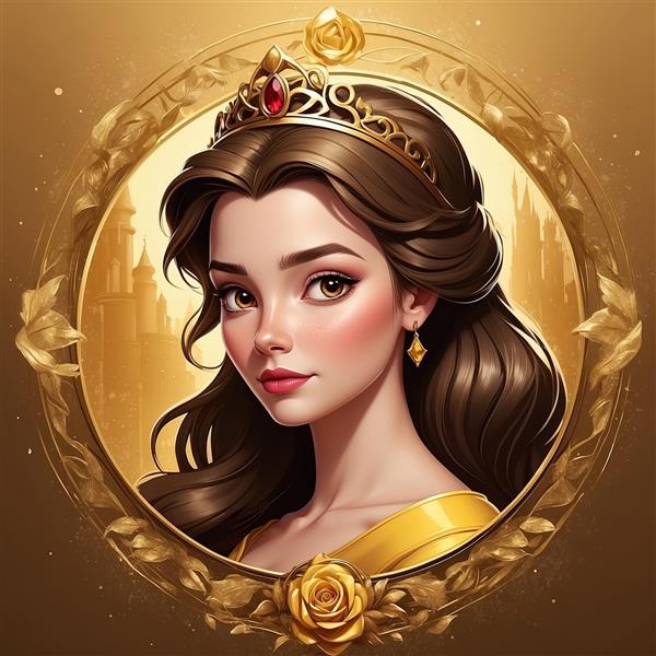 طرح هنری بل دیزنی با تاج و قصر طلایی در پس‌زمینه