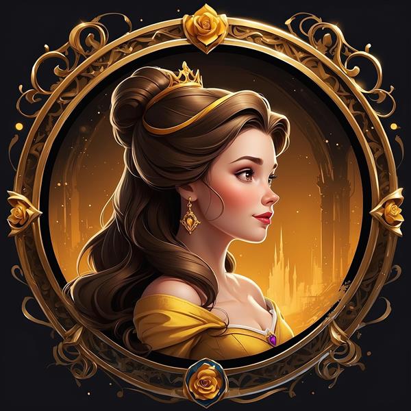 تصویر بل پرنسس دیزنی با قاب طلایی و لباس زرد لوکس