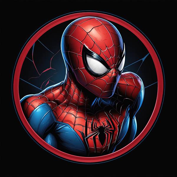 طرح گرافیکی اسپایدرمن با ماسک کلاسیک و پس‌زمینه تیره و کنتراست بالا
