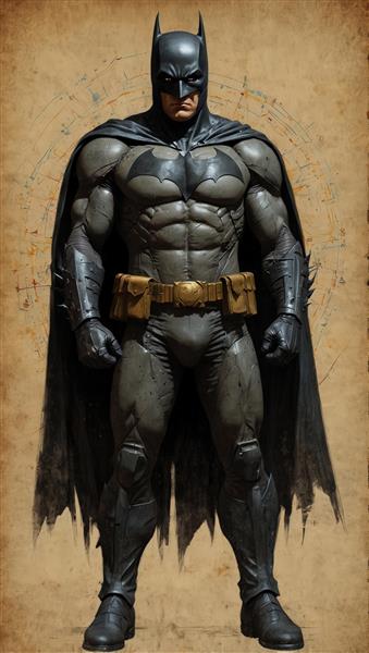 بتمن با لباس زرهی خاکستری و ردا مشکی تصویر تمام قد برای پوستر و تابلو دکوراتیو باکیفیت