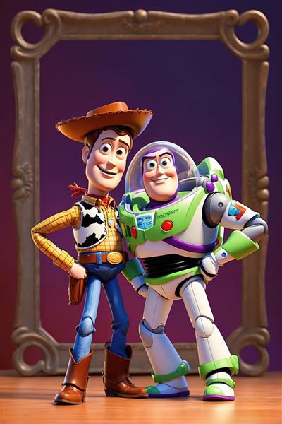 وودی و باز لایتر با ژست قهرمانانه طرح دکوراتیو دوستی برای پوستر و تابلو اتاق نوجوانان