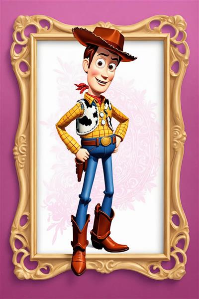 وودی کابوی در قاب طلایی سلطنتی تصویر تکی کیفیت بالا برای تابلو و پوستر با زمینه بنفش