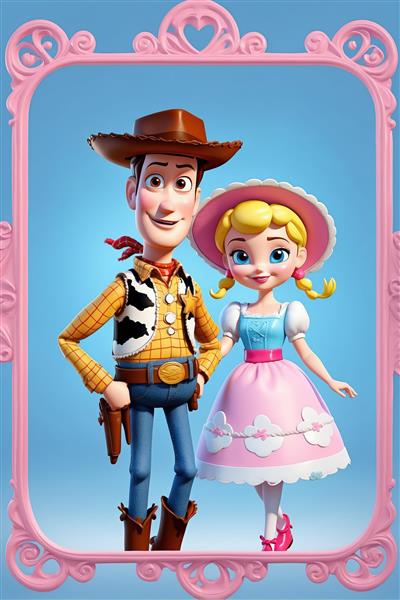 وودی و بو پیپ در قاب قلبی صورتی، لباس‌های عروسکی کژوال ، کیفیت فوق‌العاده چاپ