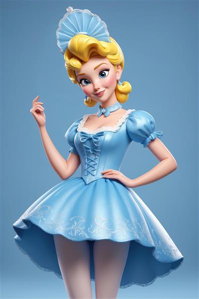 تصویر پرتره سیندرلا با کلاه پیشخدمتی و لباس فانتزی کوتاه، مناسب چاپ عریض دکوراسیون