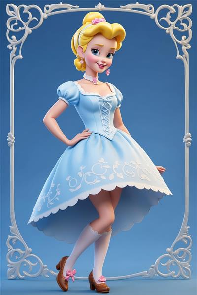 عروسک پرنسس آبی با جوراب بلند و کفش پاپیونی: طرح فانتزی و دوست‌داشتنی