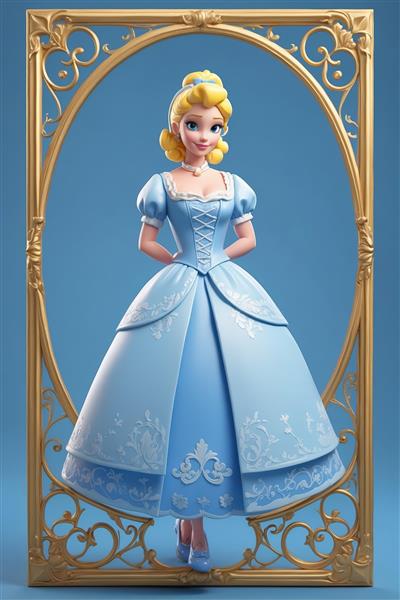 پرنسس آبی در قاب طلایی سلطنتی: تصویر کارتونی کلاسیک و دلنشین