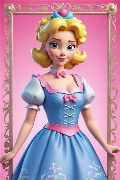 بو پیپ پرنسسی در نمای نزدیک با موی بلوند در پس‌زمینه (پرتره زیبا برای چاپ کودکانه)