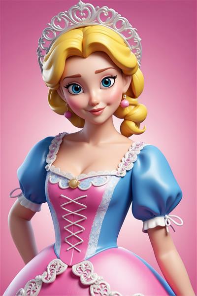 بو پیپ پرنسسی در نمای نزدیک با تاج و گوشواره روی پس‌زمینه صورتی (پرتره کودکانه و فانتزی با کیفیت استثنایی)
