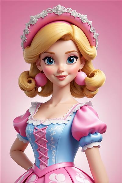 بو پیپ با لباس عروسکی صورتی و آبی در نمای نزدیک (پرتره شخصیت زن دیگر )