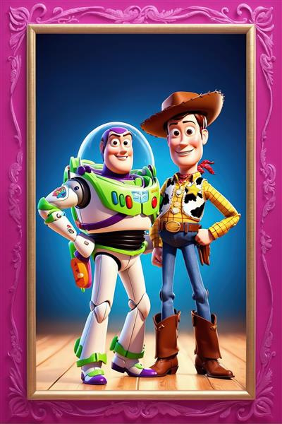 وودی و باز لایت‌یر در قاب صورتی و طلایی (عکس دو کاراکتر اصلی برای چاپ)