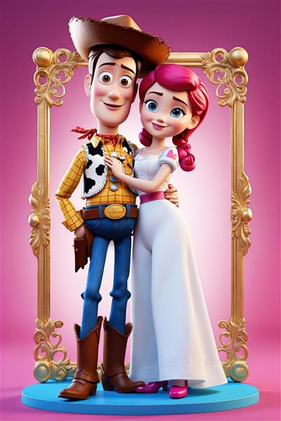 جسی با شلوار جین پاره و بلوز کوتاه صورتی در قاب بیضی طلایی (تصویر پرتره مدرن و جذاب)