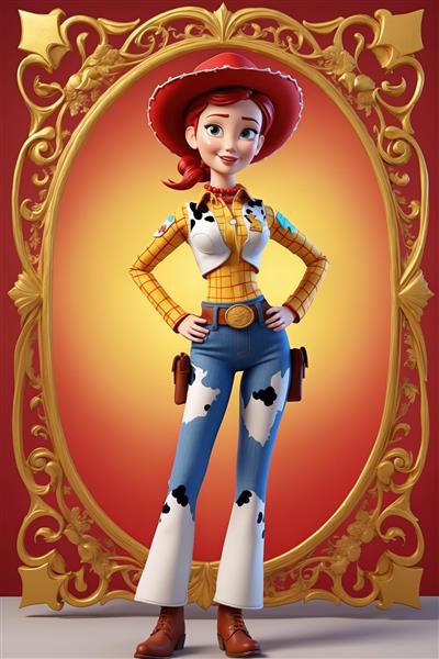 تصویر باکیفیت جسی در قاب طلایی سلطنتی با لباس کابوی (مناسب چاپ پوستر دکوراتیو)