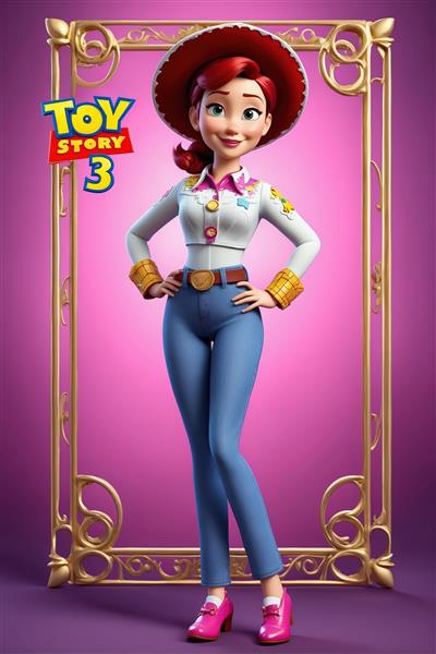 جسی در قاب کلاسیک طلایی با لگوی داستان اسباب بازی (پوستر باکیفیت برای اتاق کودک و نوجوان)