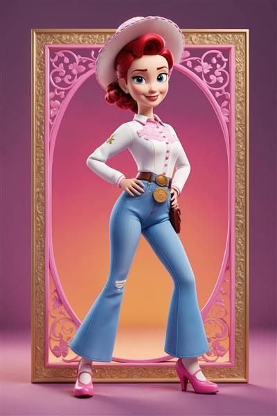 پوستر جسی با شلوار دمپا گشاد و قاب طلایی (عکس فانتزی باکیفیت با جزئیات بالا برای چاپ عریض)