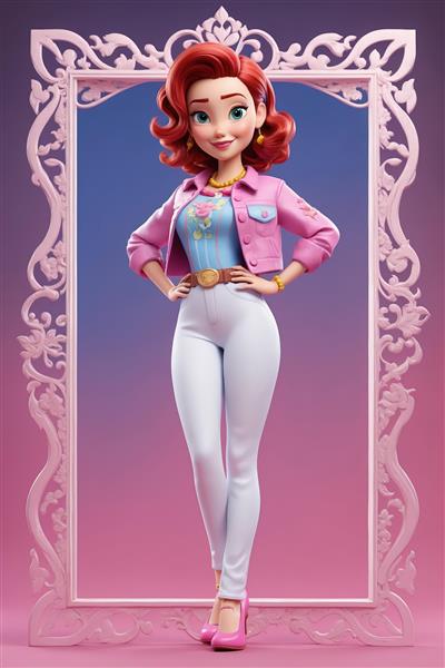 جسی با کت صورتی و شلوار سفید در قاب صورتی (عکس هنری با وضوح عالی برای چاپ لوکس)