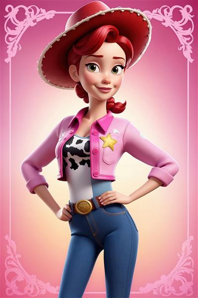 پوستر جسی با کاپشن صورتی و کلاه قرمز (طرح مدرن باکیفیت برای دکوراسیون اتاق نوجوان و فانتزی)