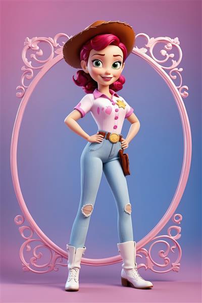 تابلو جسی در استایل صورتی و جین زاپ دار (طرح فانتزی و باکیفیت برای چاپ روی بوم نقاشی)