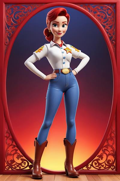 پوستر جسی با چکمه‌های کابوی و قاب قرمز (تصویر باکیفیت و مدرن از کاراکتر برای چاپ تابلو دکوراتیو)