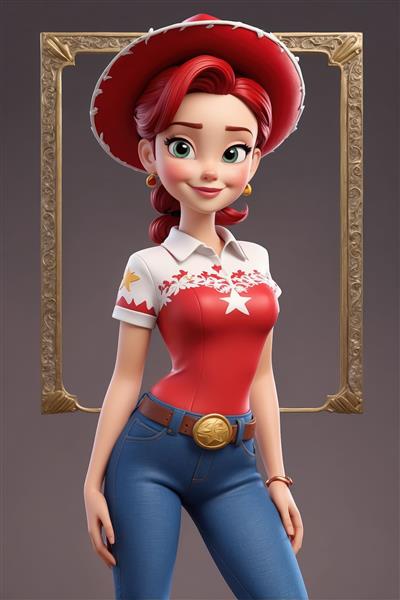 تصویر جسی با شنل قرمز و قاب دایره‌ای (طرح خاص و باکیفیت برای چاپ تابلو و پوستر مدرن)