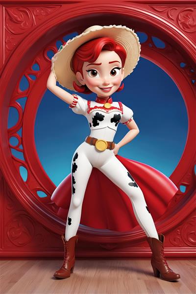 جسی با شلوار گاوی و چکمه سفید در قاب آبی (عکس اورجینال با وضوح عالی برای دکوراسیون فانتزی)