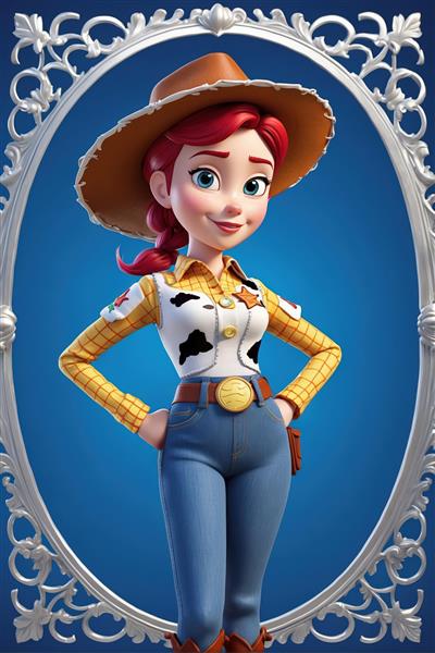 پرتره جسی در قاب نقره‌ای بیضی (تصویر باکیفیت و جذاب کابوی انیمیشن برای چاپ تابلو)